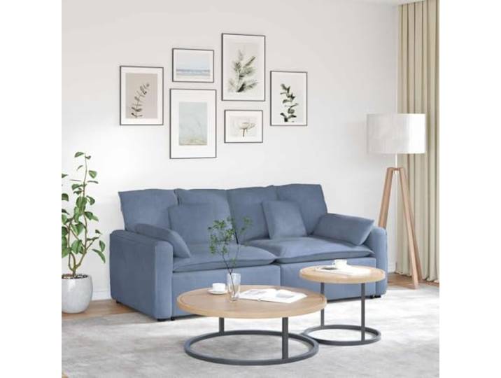 Modulares Sofa mit Kissen Blau aus Cordstoff, 2 Teile, mit Metallrahmen 2 modulare Teile, Cordstoff blau, Textilene-Sitzflaechen, Metallrahmen, Holzarmlehnen, flexibel anordbar
