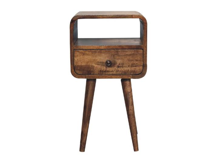 Artisan Furniture Nachtschrank mit offenem Fach, 1-Drawer, Nordische Beine, Braun, Holz, Echtholz,Mangoholz, Holz Optik, Quadratisch, 30x55x30 cm, Schlafzimmer, Nachttische