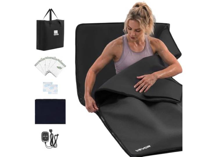 VEVOR Couverture Sauna Infrarouge 185x90 cm\, Portable\, Température Réglable Chauffage Uniforme et Enveloppant pour Détente à Domicile\, Minuterie\, en PU\, avec Doublure Serviette\, Sac de Transport\, Noir