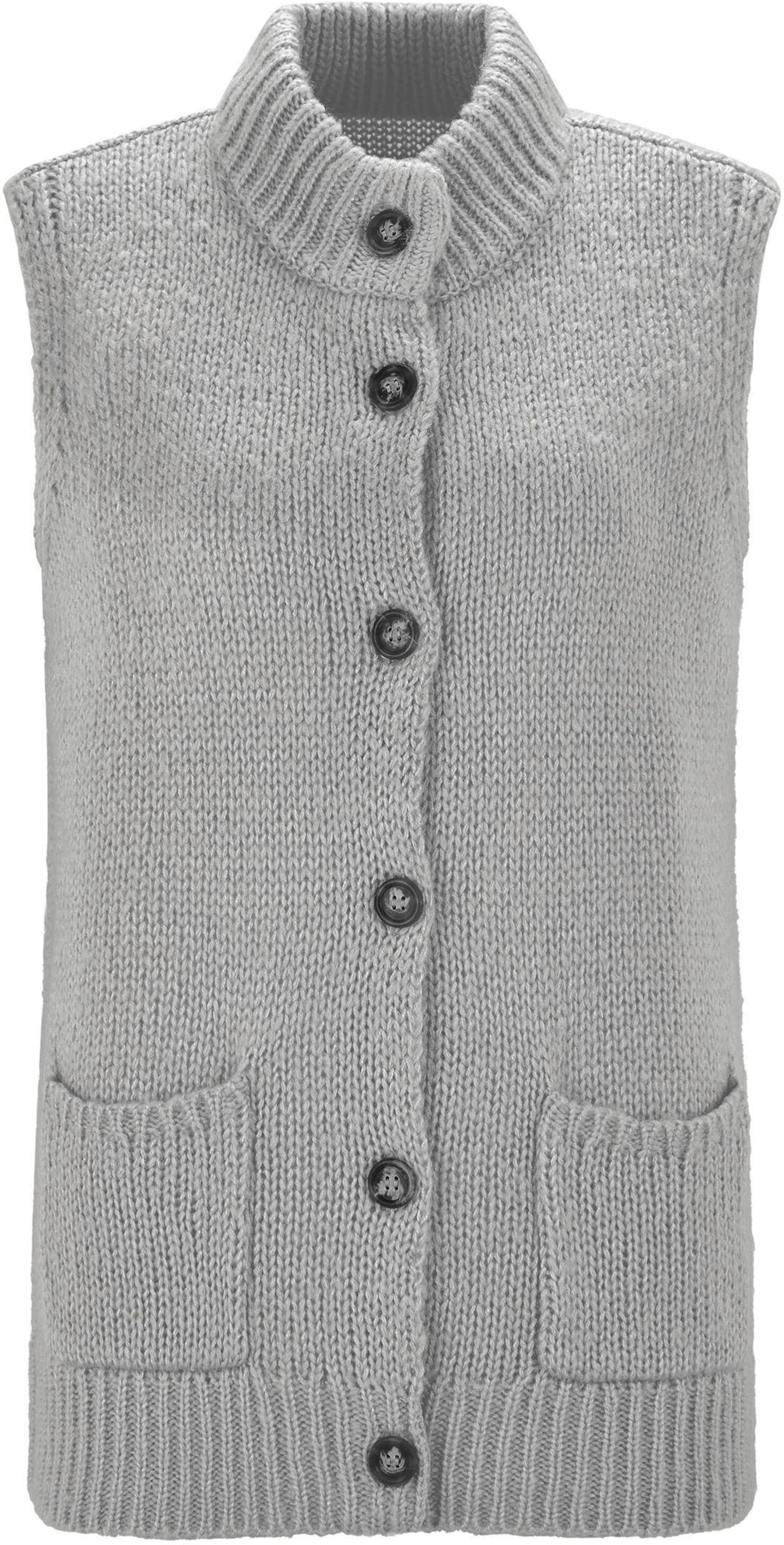 Strickjacke GOLDNER "Kurzgröße Strickweste mit Knopfleiste", Damen, Gr. 21, grau, Obermaterial: 100% Polyacryl PAN., Gerade, Strickjacken Strickjacke, aufgesetze Taschen