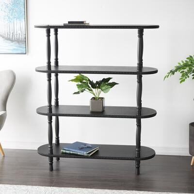 ARCILLA ELEMENTAL Black Wooden Oval 3 Shelf Shelving Unit with Turned Legs and Beaded Edges