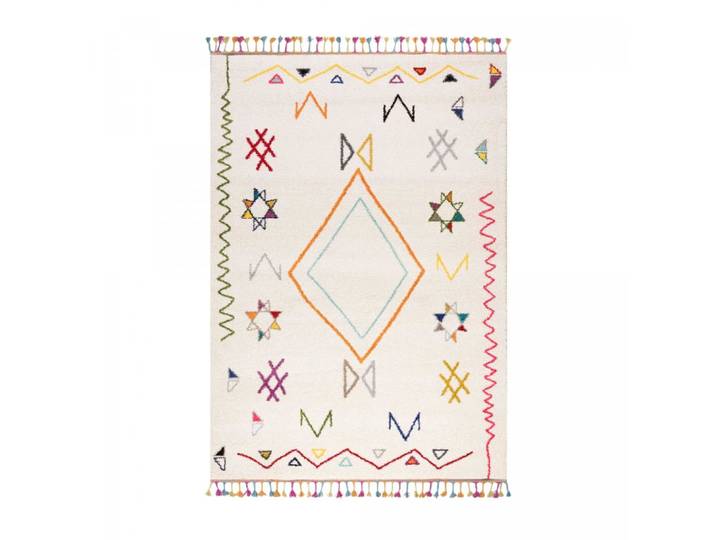 Tapis berbère motif ethnique, idéal pour une entrée, crème 80x150