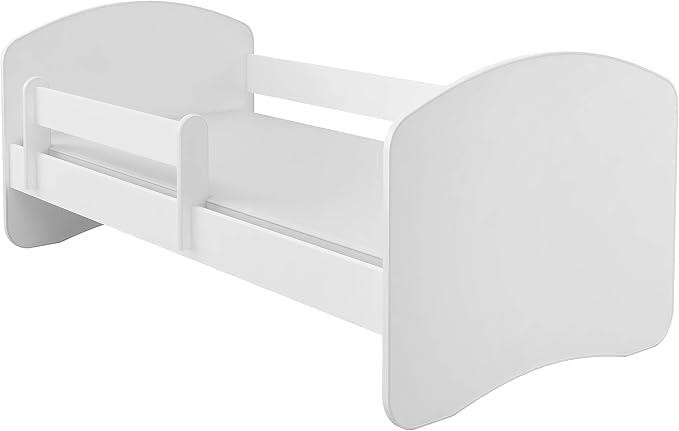 Kinderbett 140x70 cm Weiß mit Matratze und Lattenrost - Juniorbett mit Rausfallschutz, Belastbar bis 120 kg, Variante ohne Schublade