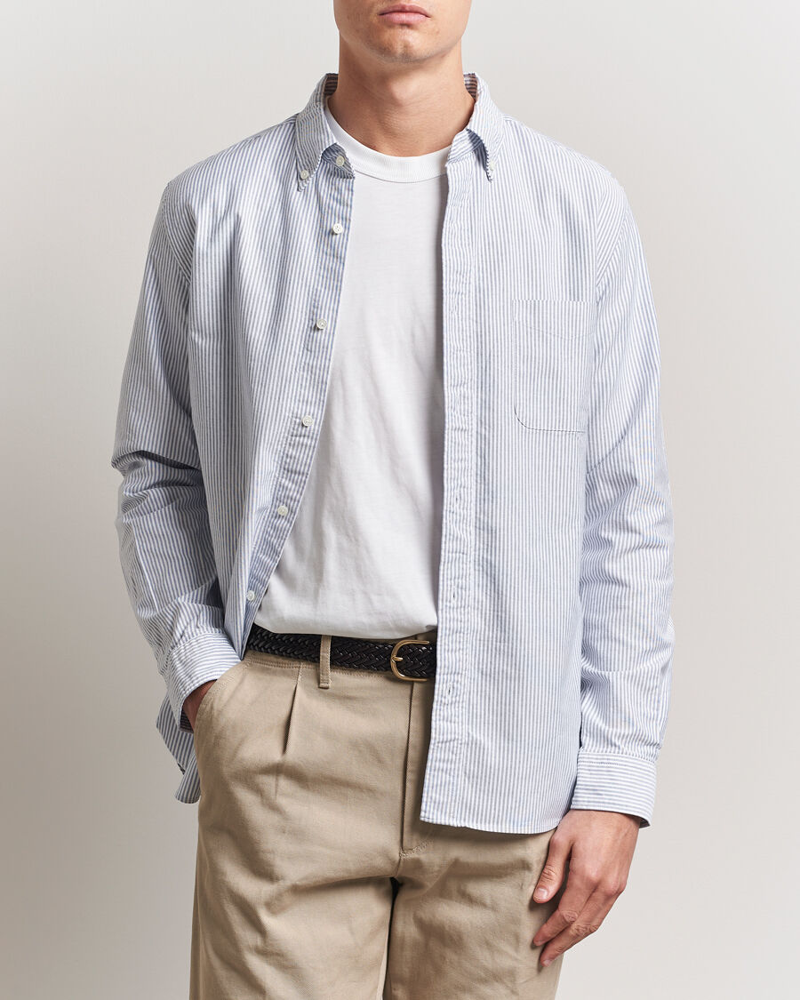 BEAMS PLUS Oxford Button Down Shirt Blue Stripe men XL Blå