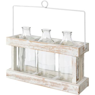Dekovase CREATIV HOME "Holzbox mit 3 Glasflaschen", transparent (weiß), B:29cm H:20cm T:10cm, Massivholz, Vasen, mit dekorativem Henkel