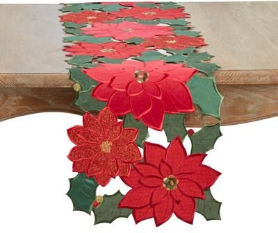 Saro Lifestyle "Poinsettia Table Runner - 14""x72"""