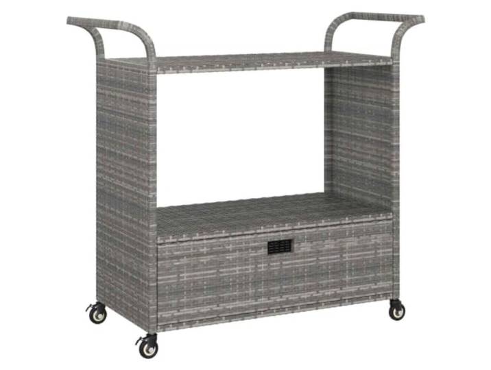 HFXHIJXQ Barwagen Poly Rattan Servierwagen mit Schublade Grau 100x45x97 cm Geräumiger Rollwagen für Terrasse und Küche, stabiler Stahlrahmen mit leichtgängigen Rollen und praktischem Schiebegriff.