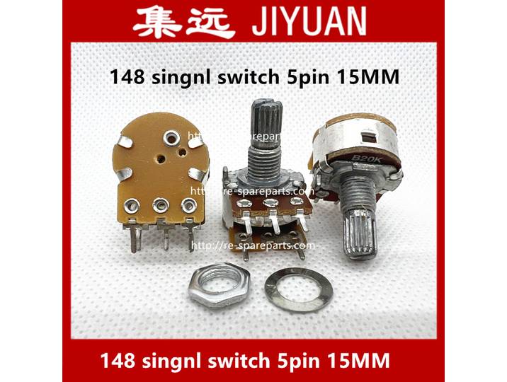 Potentiomètre à résistance réglable 148, interrupteur simple B100R B500R B1M B1K B5K B2K B10K B20K B50K B100K B500K B200K 5 broches 15MM-50P