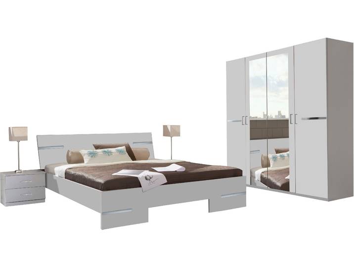 Komplettschlafzimmer WIMEX Anna , weiss (weiß, absetzung chrom), B/H: 180cm x 200cm, Holzwerkstoff, Schlafzimmermöbel-Sets, Komplettschlafzimmer, Spar Set
