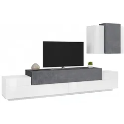 Dmora Wohnzimmermöbel Ruben, TV-Ständer Wohnzimmer-Set, Mehrzweck-Wohnzimmermöbel, 100% Made in Italy, cm 240x45h180, glänzend weiß und Schiefer