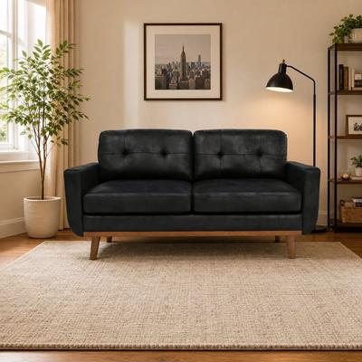 "GDFStudio - 65"" Mid-Century Modern Minimalist Two-Seater Sofa with Solid Wood Legs"