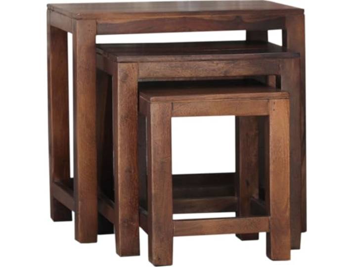 Hocker Set aus Akazienholz, 3-teilig, stapelbar, platzsparend, Set 10