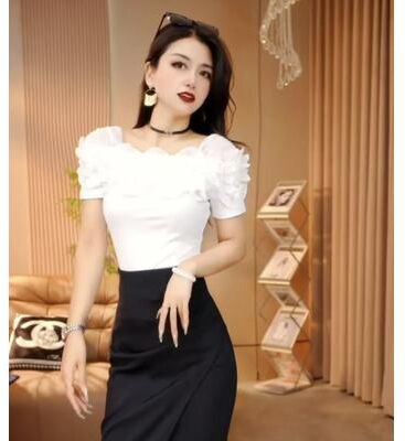 Daily Discovery Women's Cotton Off Shoulder Ruffle Sleeve Slim Fit Summer Top white m