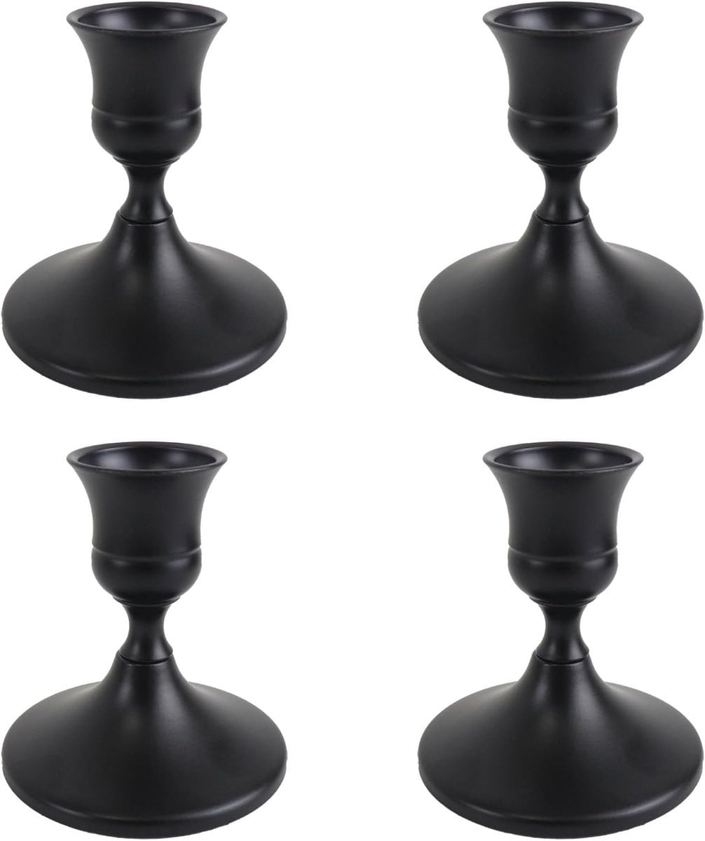 Set van 4 zwarte metalen kaarsenhouders voor decoratie en feesten