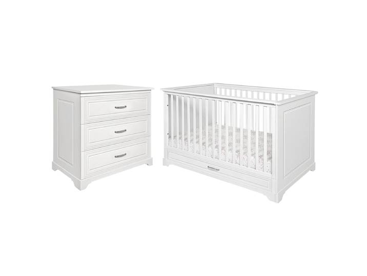 Lit évolutif 70x140 et commode 3 tiroirs Novelies Melody Blanc