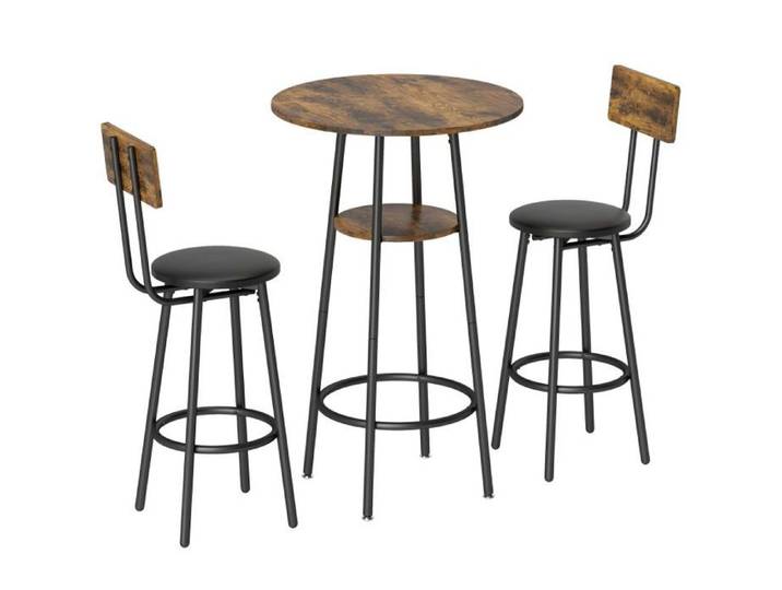 Bar de comptoir industriel avec 2 tabourets métal et bois marron