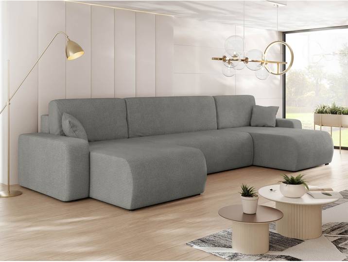 MIRJAN24 Wohnlandschaft Piano U, Wohnzimmer Eckcouch mit Bettkasten und Schlaffunktion, Schwarze Füße, Wellenfeder, U-Form (Farbe: Lima 27)