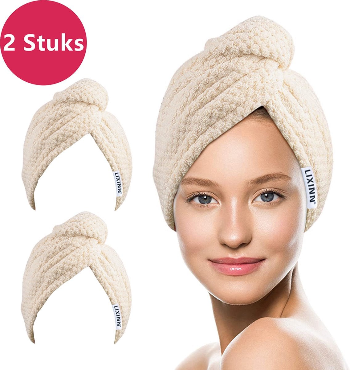 LIXIN Set van 2 Microfiber Haarhanddoeken en Haar Tulbanden - Sneldrogend en Super Absorberend - Zachte Stof