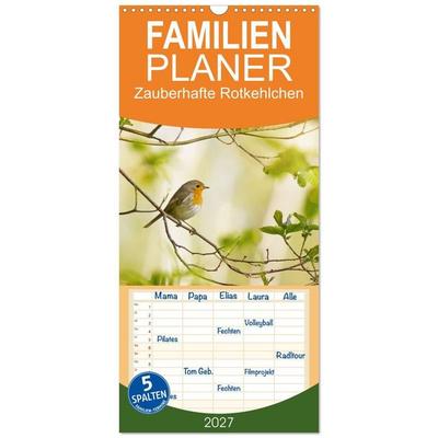 Familienplaner 2027 - Zauberhafte Rotkehlchen mit 5 Spalten (Wandkalender, 21 x 45 cm) CALVENDO