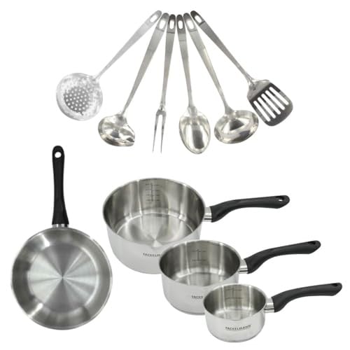 Fackelmann Geneva Keukenset met 1 koekenpan van 20 cm, 3 pannetjes en 6 roestvrijstalen gebruiksvoorwerpen