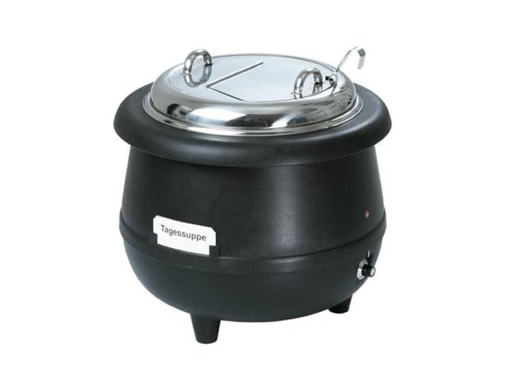 Bartscher Suppentopf Gourmet 10L – indirekt beheizt, stufenlos regelbar, herausnehmbarer Innentopf aus Chromnickelstahl, inkl. Suppenkelle, schwarz