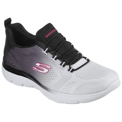 Slip-On Sneaker SKECHERS "SUMMITS BRIGHT CHARMER", Damen, Gr. 36, Textil, schwarz-weiß (schwarz, weiß), Schuhe, Schlupfschuh, Slipper, Freizeitschuh mit schönem Farbverlauf