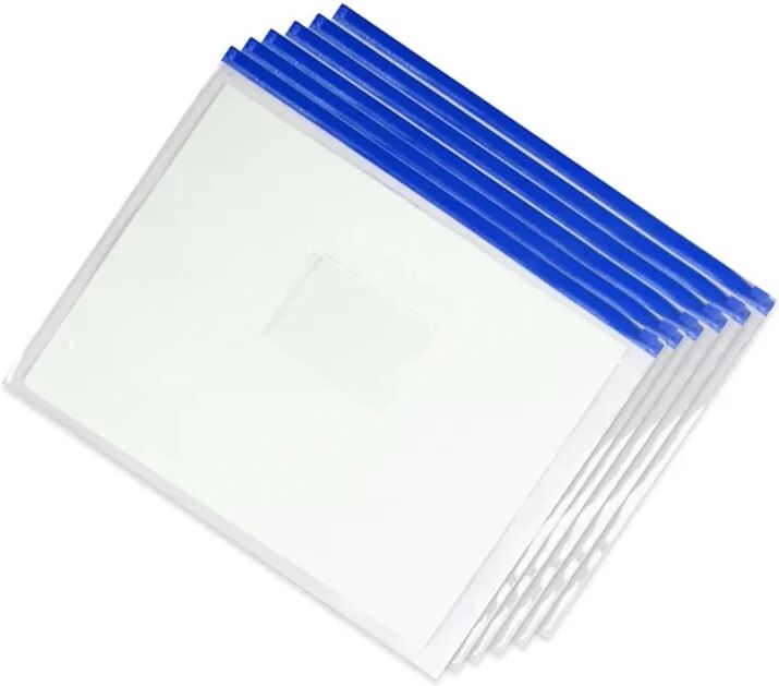 INF A4 PVC transparente Reißverschluss-Aktenhüllen - 6er Pack zur Dokumentenorganisation Blau