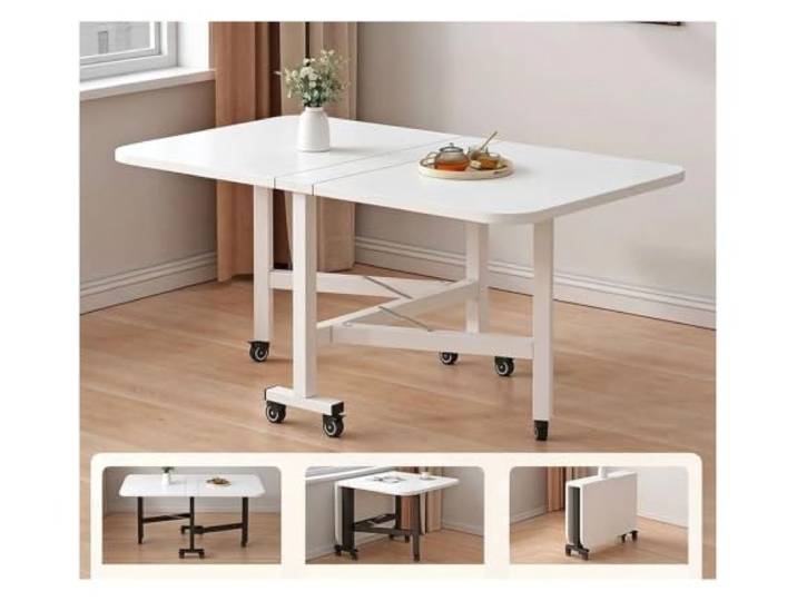 ZCXMNL Multifunktionstisch-Drop-Leaf-Esstisch, Faltbarer Küchentisch Aus Massivem Holz Mit 6 Rädern, Platzsparend for Arbeit, Studium Und Essen(White White,120x80x75cm)