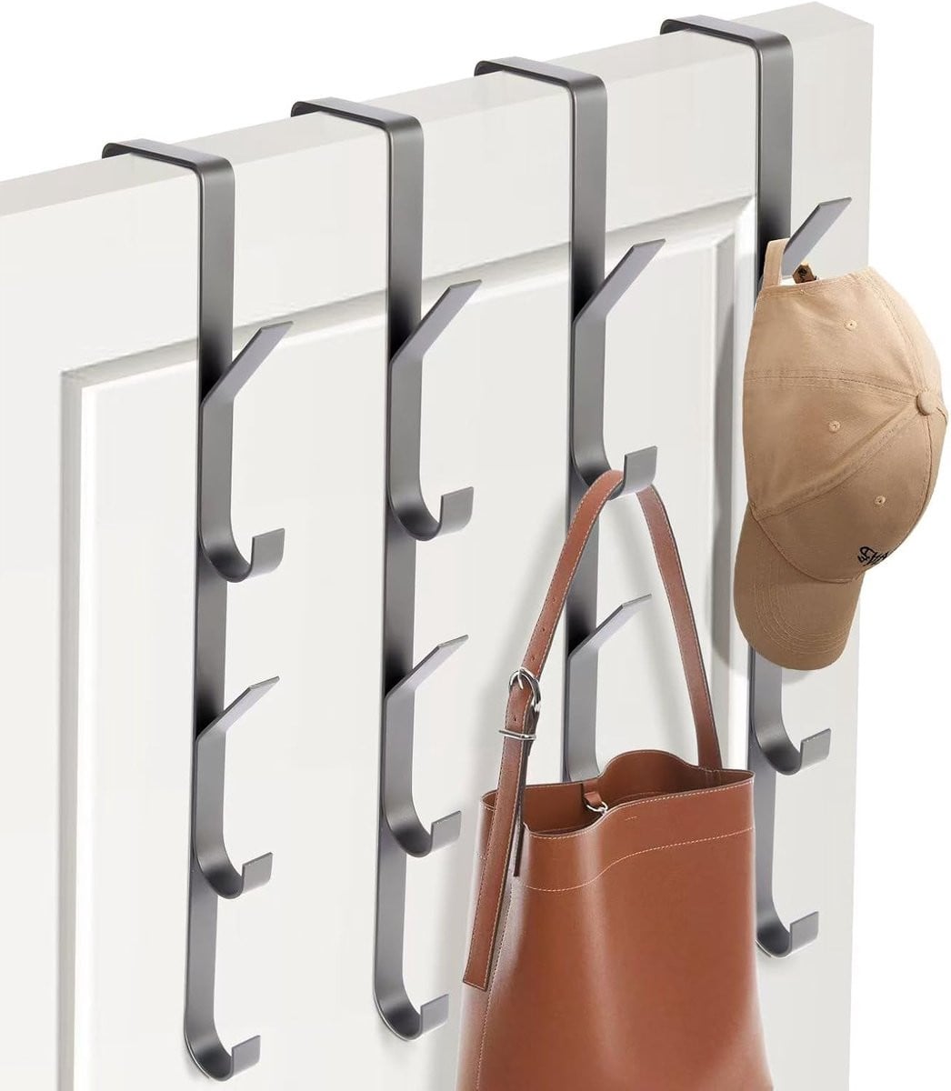 Merkloze over de deur hanger met 4x5 haken in RVS voor kleding en handdoeken