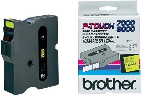Brother TX-651 fita preta sobre amarelo 24mm