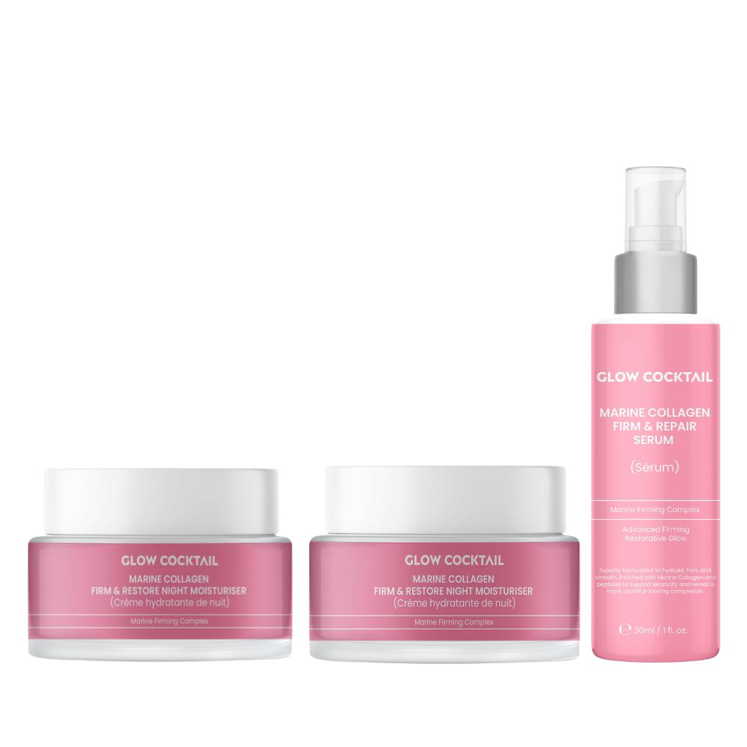 Marine Kollagen Festigungs- & Reparaturserum 30ml + Marine Kollagen Festigungs- & Strahlendes Tagesfeuchtigkeitscreme 50ml + Marine Kollagen Festigungs- & Wiederherstellende Nachtfeuchtigkeitscreme 50ml