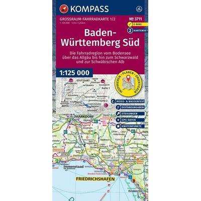 KOMPASS Großraum Fahrradkarte 3711 Baden-Württemberg Süd, die Fahrradregion vom Bodensee über das Allgäu bis zum Schwarzwald und der Schwäbischen Alb;