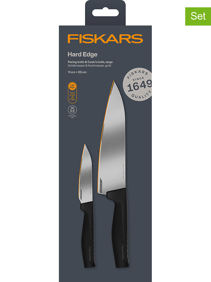 Fiskars 2er-Set: Küchenmesser "Hard Edge" in Schwarz/ Silber - onesize