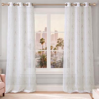 "Juicy Couture Vertical Bow Ribbon Sheer Window Curtains 37"" x 84"" Panel Pair - 37"" x 84"""