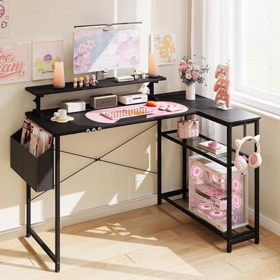 No L-Shaped Gaming Desk Cute with Cat Accessorie