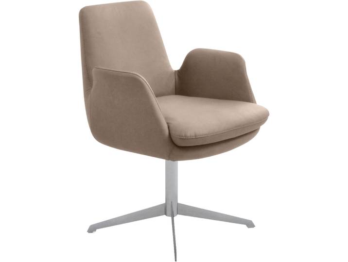 Drehstuhl K+W KOMFORT & WOHNEN Cube , braun (wüste 76, edelstahloptik), B:63cm H:84cm T:65cm, Stühle, Drehstuhl, Rückholfunktion, Untergestell Edelstahloptik