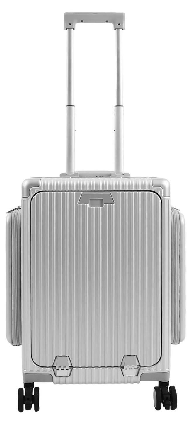 Moderner Koffer - Handgepäck Koffer 50 cm - PC Hartschale mit Aluminiumrahmen - 4 Spinnerrollen - Integriertes Schloss - Teleskopgriff - Silber