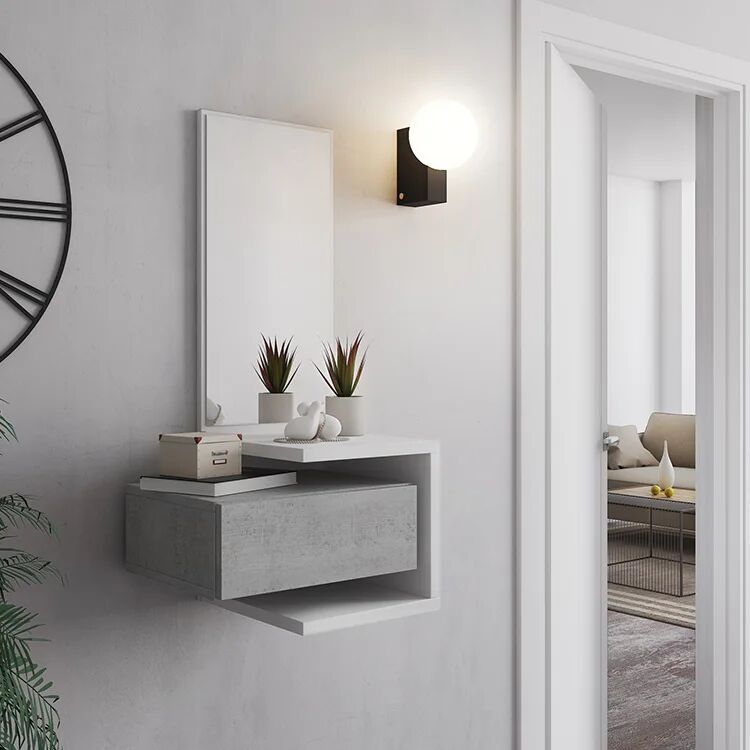 garneroarredamenti Mobile ingresso sospeso 43x90h cm bianco frassinato e cemento Cliff