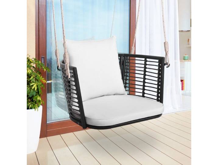 Rotin PE fauteuil suspendu avec coussins balancement relaxant pour jardin terrasse ou porche cadre métal blanc