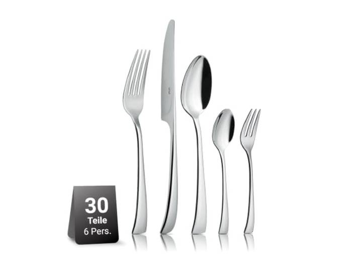 VEGA Controverse Besteckset 30-teilig 6 Personen Edelstahl 18/10 rostfrei hochglanzpoliert, modernes Design, langlebiges Essbesteck, Monobloc-Messer, spülmaschinenfest, für Restaurant Gastronomie