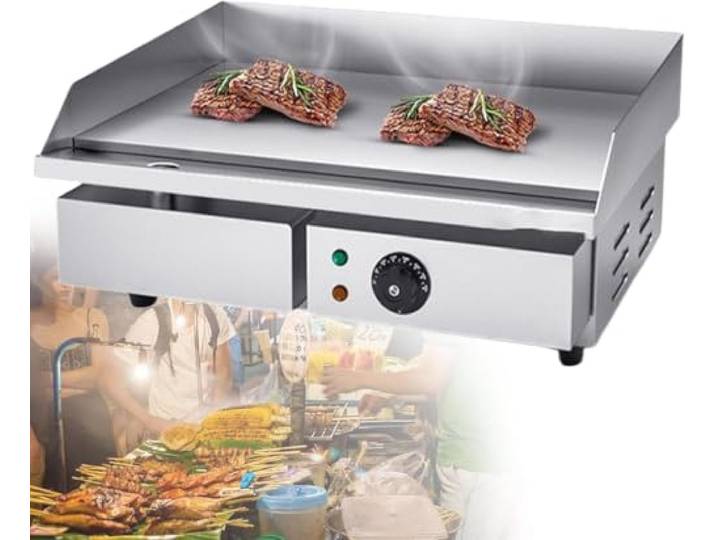 Gewerbliche Grillplatte (3000 W), 56 cm (22 Zoll) Elektrogrillplatte, Edelstahl-Grillplatte mit Temperaturregelung, Tischgrillplatte, Küchengrill für Restaurants mit Zubehör
