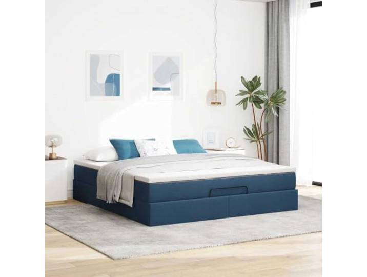 KTHLBRH Boxspringbett blau 160 x 200 cm mit Matratze Taschenfedern, hydraulischer Aufzug, Unterbettkommode, inklusive Matratzenschoner
