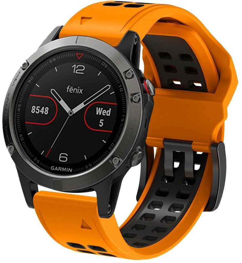 INCOVER Garmin Universal Dobbelt-hullet Silikone Rem (26mm QuickFit) - Orange / Sort
