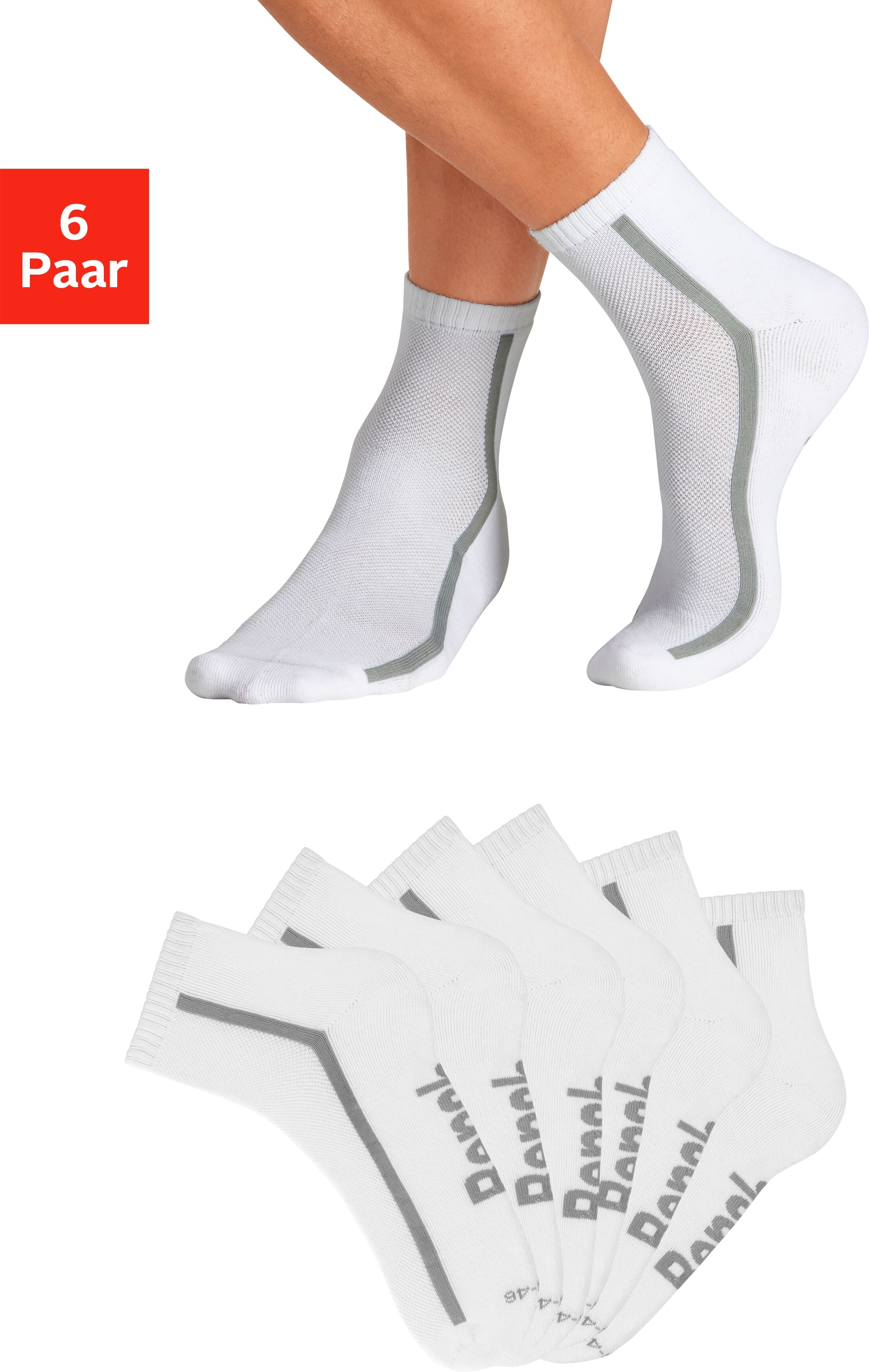 Tennissocken BENCH. "Sportsocken Herren Quartersocks atmungsaktiv", Herren, Gr. 47-48, weiss (6x weiß), Baumwollmischung, uni, elastisch, Socken Tennissocken, dämpfend durch Hochfersen- Frottee 6x weiß 47-48