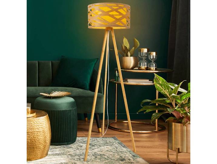 Näve Stehlampe Finja, Holz hell, für Wohn- / Esszimmer, Bambus, Tripod Stehleuchte