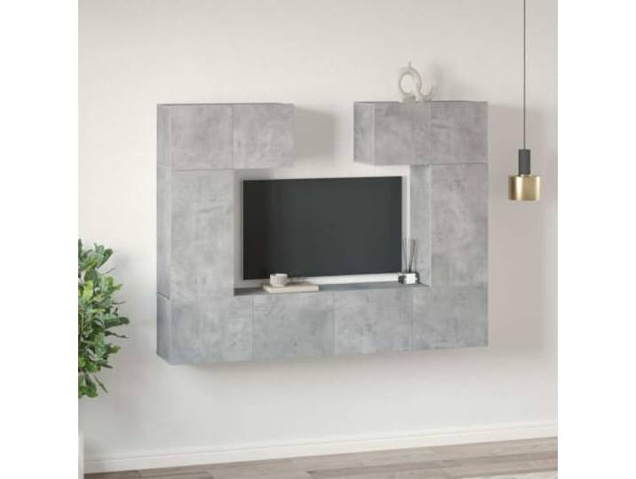 HEFZGDB 6-TLG. TV-Schrank-Set Betongrau Holzwerkstoff Wandmontage Stauraum Organisation