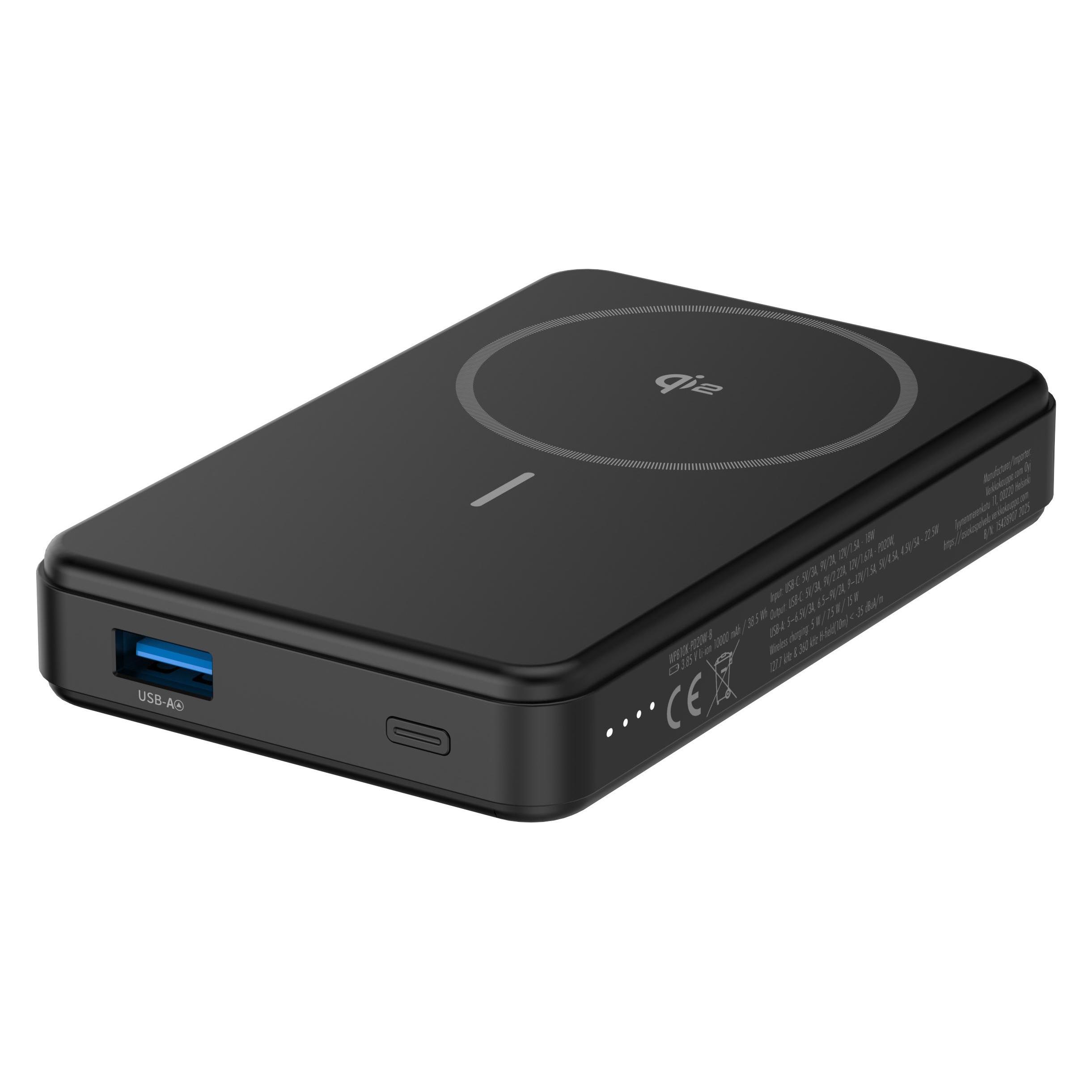 FoneKit PD20W Qi2 Wireless Power Bank, 10,000 mAh, black (10000 mAh, 20 W) (WPB10K-PD20W-B)