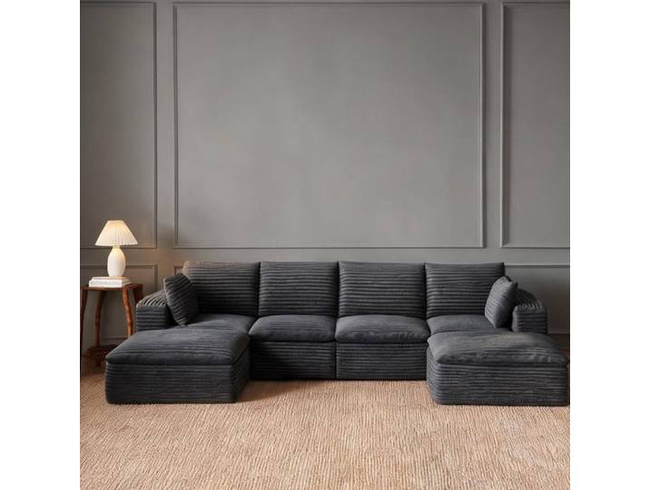 Canapé nuage en velours côtelé slate gray design double couche 340 cm