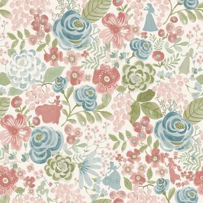 Disney Princess Blush Watercolor Floral Peel and Stick Wallpaper by RoomMates