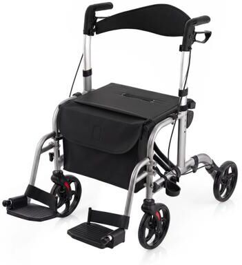 Costway 2-in-1 Adjustable Folding Handle Rollator Walker with Storage Space-Black